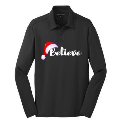 Christmas Holidays Believe Santa Claus Silk Touch Performance Long Sleeve Polo