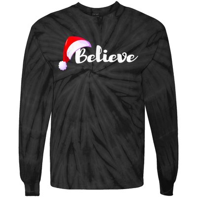 Christmas Holidays Believe Santa Claus Tie-Dye Long Sleeve Shirt