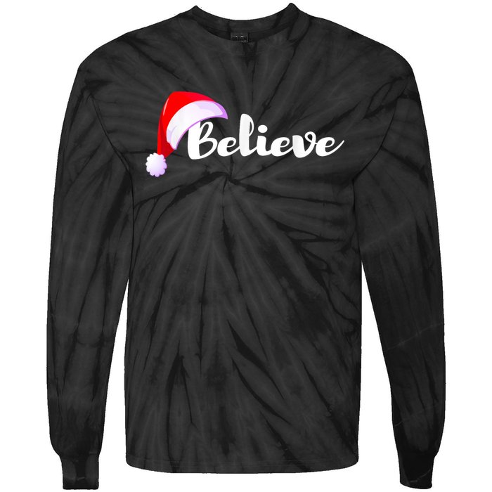 Christmas Holidays Believe Santa Claus Tie-Dye Long Sleeve Shirt