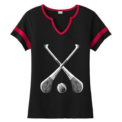 Crossed Hurling Bats Ladies Halftime Notch Neck Tee