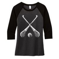 Crossed Hurling Bats Women's Tri-Blend 3/4-Sleeve Raglan Shirt