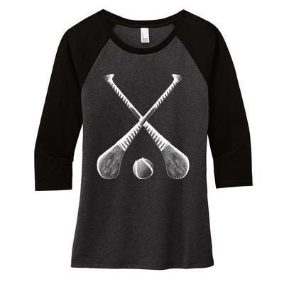 Crossed Hurling Bats Women's Tri-Blend 3/4-Sleeve Raglan Shirt