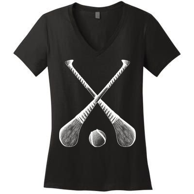 Crossed Hurling Bats Women's V-Neck T-Shirt