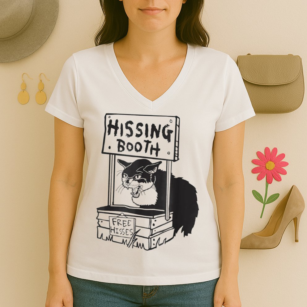 Cat Hissing Booth Free Hisses Women's V-Neck T-Shirt