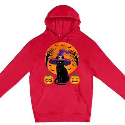 Cute Halloween Black Cat Witch Hat Pumpkin For Girl Premium Pullover Hoodie