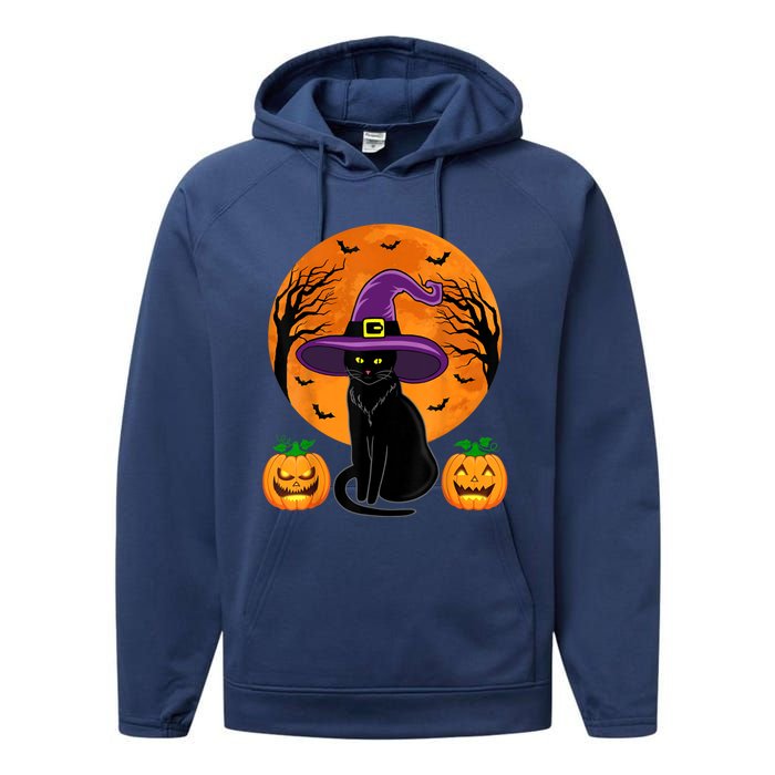 Cute Halloween Black Cat Witch Hat Pumpkin For Girl Performance Fleece Hoodie