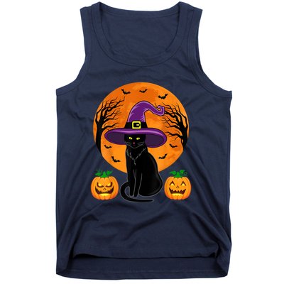 Cute Halloween Black Cat Witch Hat Pumpkin For Girl Tank Top