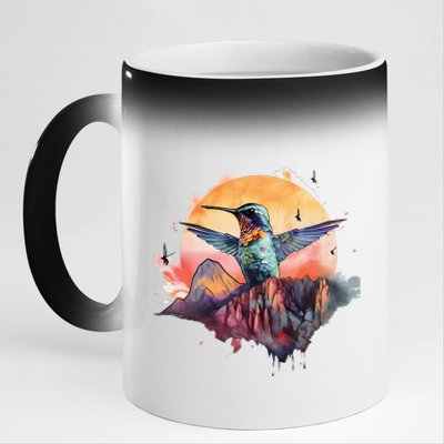 Colorful Hummingbird Bird Watching Earth Day Nature Lovers 11oz Black Color Changing Mug