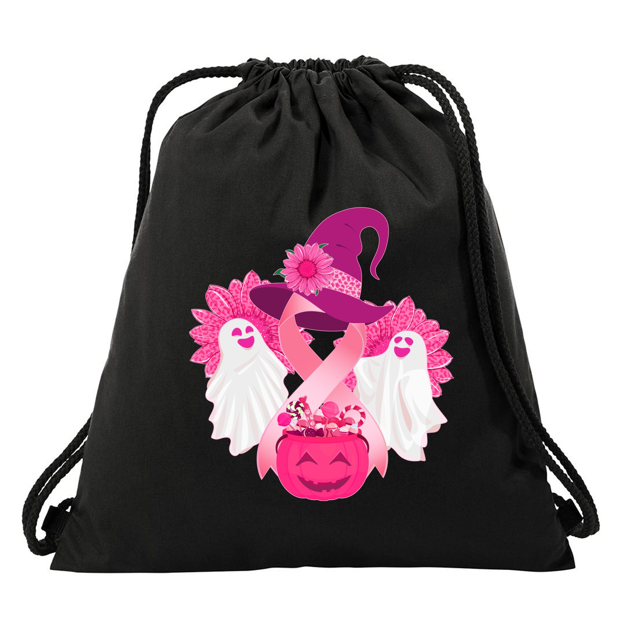 Cute Halloween Breast Cancer Awareness Drawstring Bag