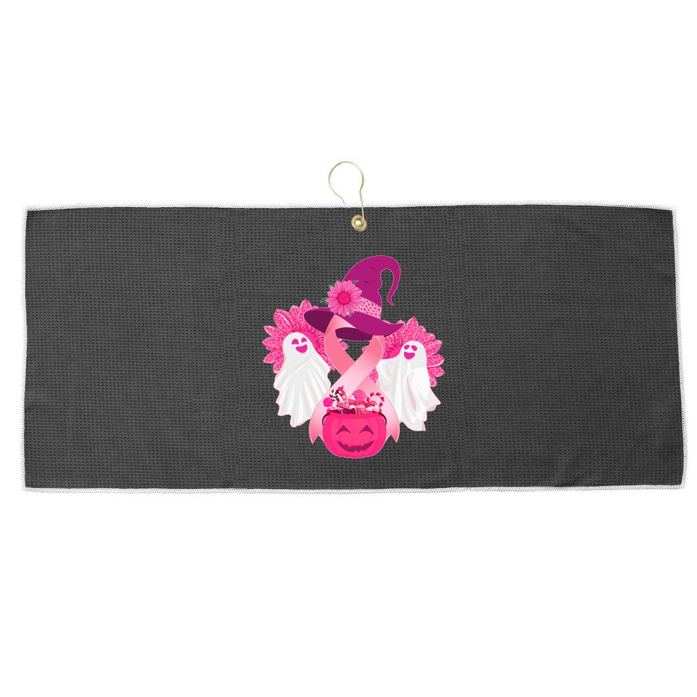 Cute Halloween Breast Cancer Awareness Large Microfiber Waffle Golf Towel
