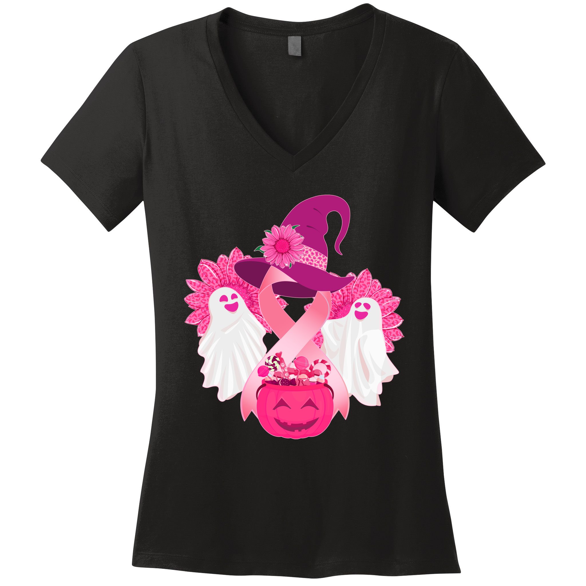 Cute Halloween Breast Cancer Awareness Women's V-Neck T-Shirt