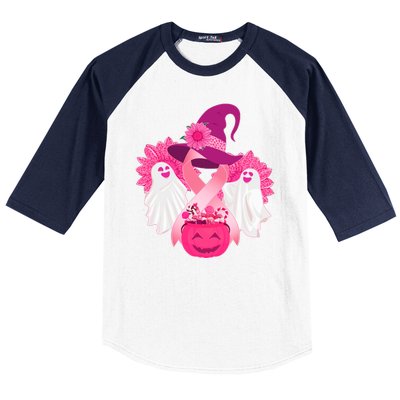 Cute Halloween Breast Cancer Awareness Baseball Sleeve Shirt