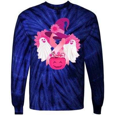 Cute Halloween Breast Cancer Awareness Tie-Dye Long Sleeve Shirt