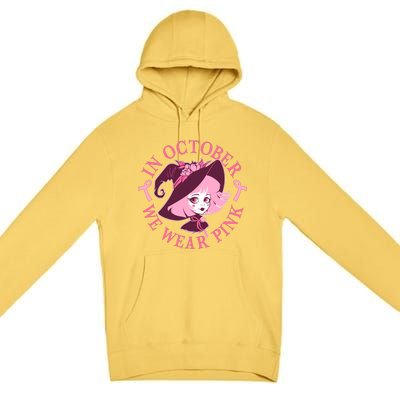 Cute Halloween Breast Cancer Awareness In October We Wear Pink Witch Premium Pullover Hoodie