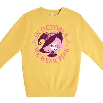 Cute Halloween Breast Cancer Awareness In October We Wear Pink Witch Premium Crewneck Sweatshirt