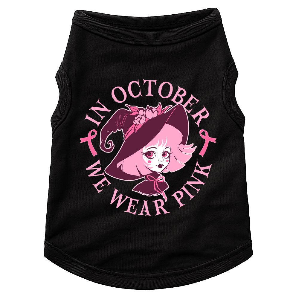 Cute Halloween Breast Cancer Awareness In October We Wear Pink Witch Doggie Tank