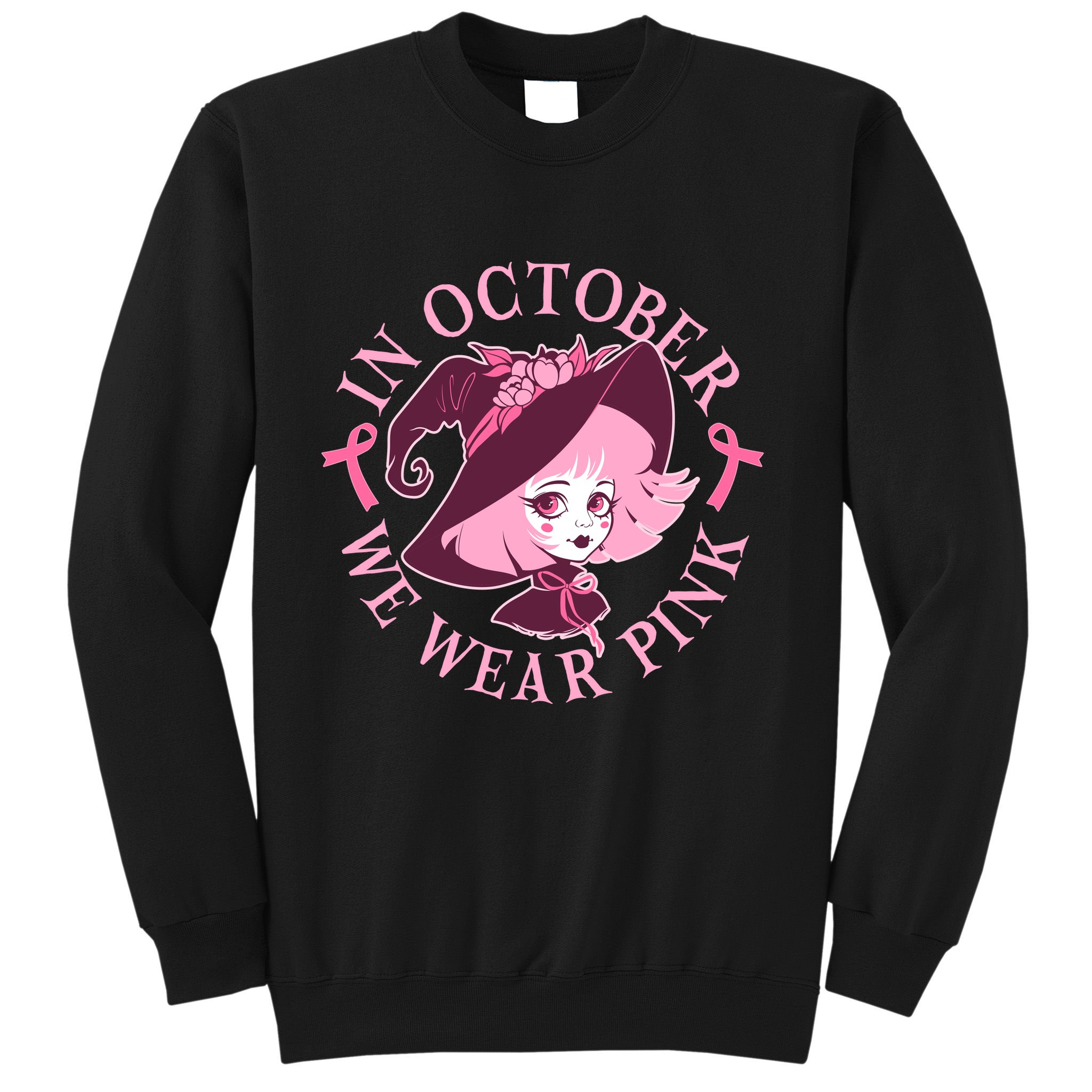 Cute Halloween Breast Cancer Awareness In October We Wear Pink Witch Sweatshirt
