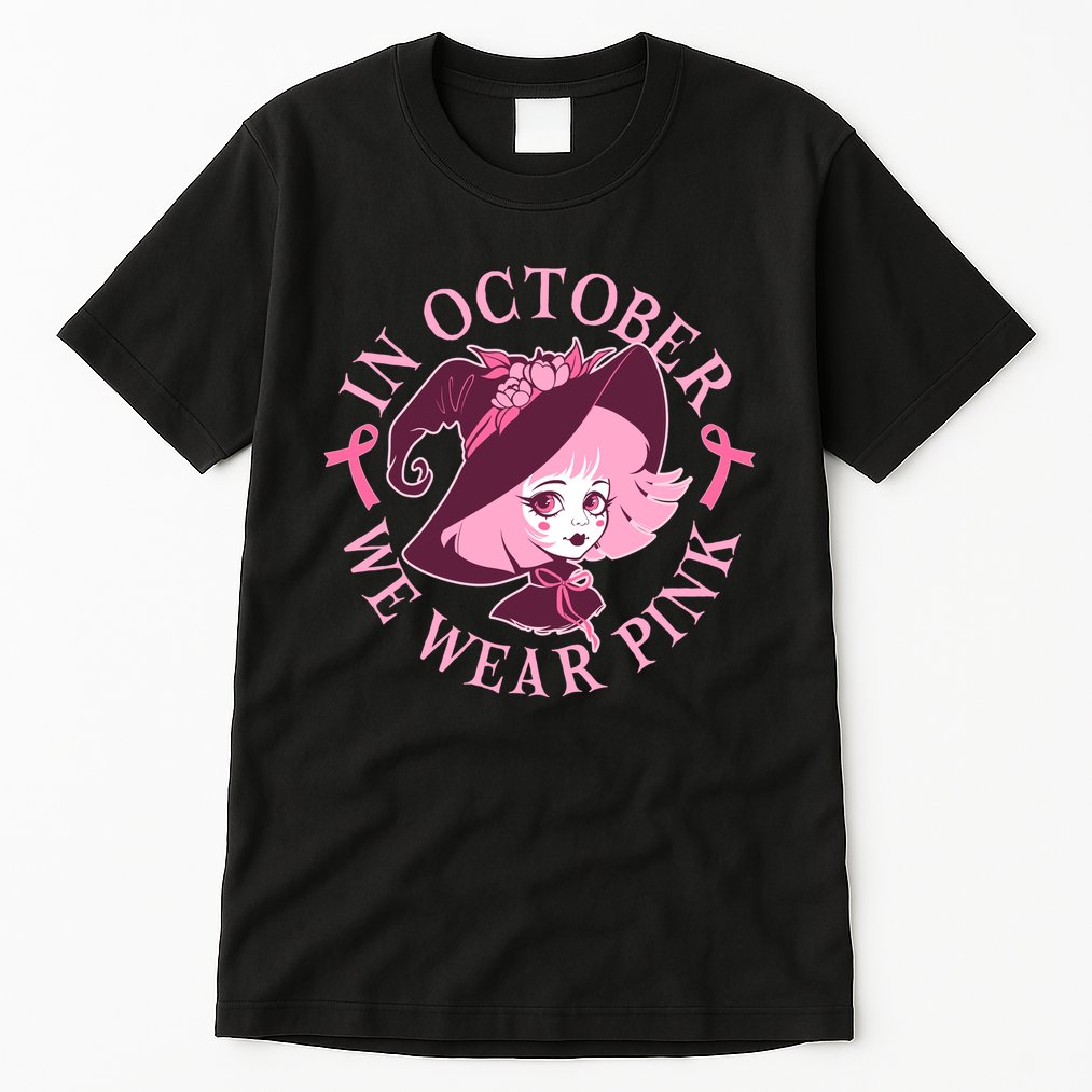 Cute Halloween Breast Cancer Awareness In October We Wear Pink Witch Tall T-Shirt