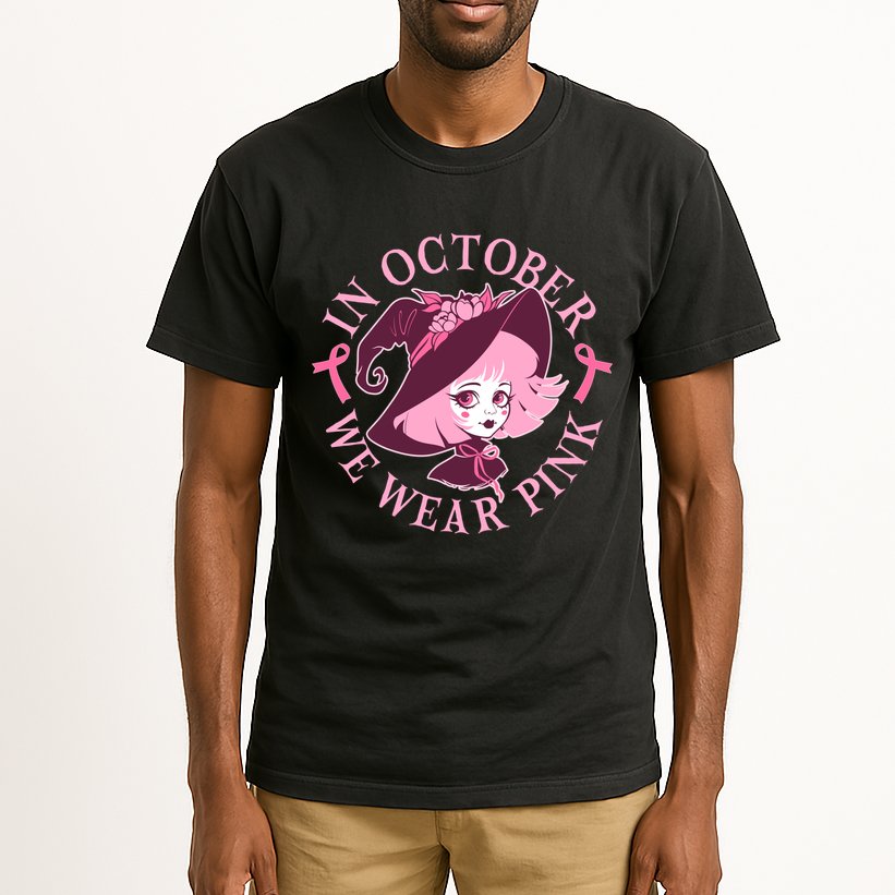 Cute Halloween Breast Cancer Awareness In October We Wear Pink Witch Tall T-Shirt