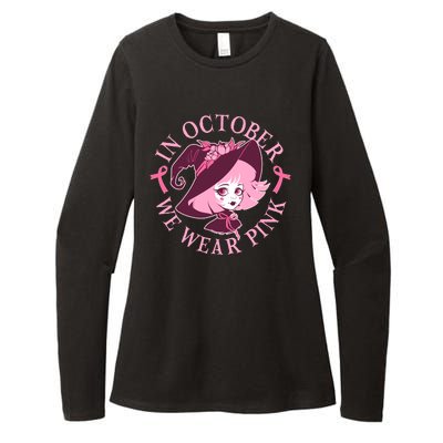 Cute Halloween Breast Cancer Awareness In October We Wear Pink Witch Womens CVC Long Sleeve Shirt