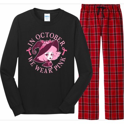 Cute Halloween Breast Cancer Awareness In October We Wear Pink Witch Long Sleeve Pajama Set