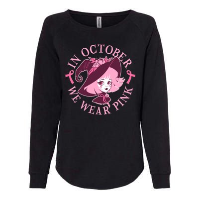 Cute Halloween Breast Cancer Awareness In October We Wear Pink Witch Womens California Wash Sweatshirt