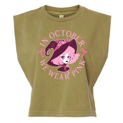 Cute Halloween Breast Cancer Awareness In October We Wear Pink Witch Garment-Dyed Women's Muscle Tee