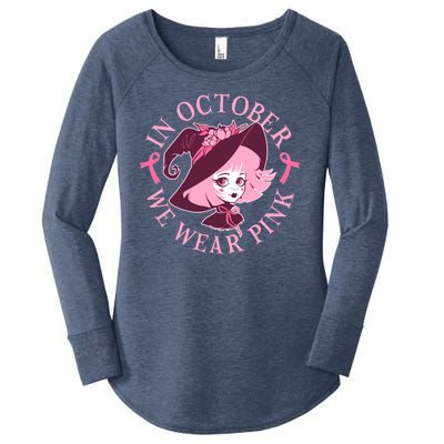 Cute Halloween Breast Cancer Awareness In October We Wear Pink Witch Women's Perfect Tri Tunic Long Sleeve Shirt