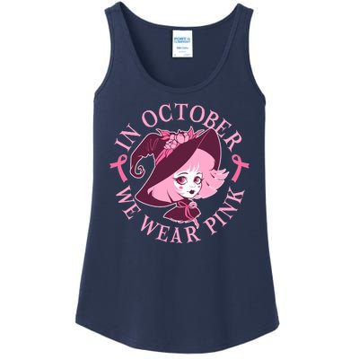 Cute Halloween Breast Cancer Awareness In October We Wear Pink Witch Ladies Essential Tank