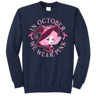 Cute Halloween Breast Cancer Awareness In October We Wear Pink Witch Tall Sweatshirt