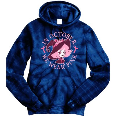 Cute Halloween Breast Cancer Awareness In October We Wear Pink Witch Tie Dye Hoodie