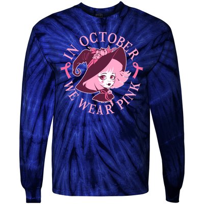 Cute Halloween Breast Cancer Awareness In October We Wear Pink Witch Tie-Dye Long Sleeve Shirt