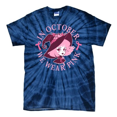 Cute Halloween Breast Cancer Awareness In October We Wear Pink Witch Tie-Dye T-Shirt