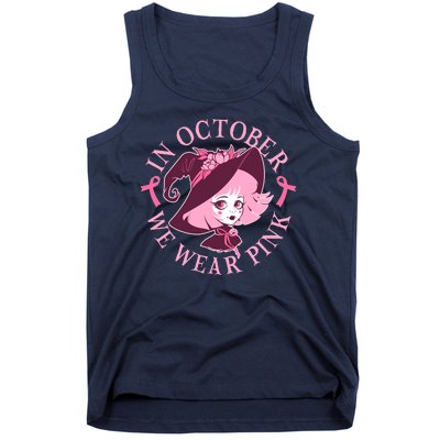 Cute Halloween Breast Cancer Awareness In October We Wear Pink Witch Tank Top