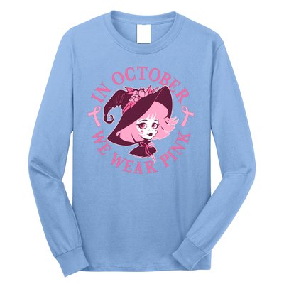 Cute Halloween Breast Cancer Awareness In October We Wear Pink Witch Long Sleeve Shirt