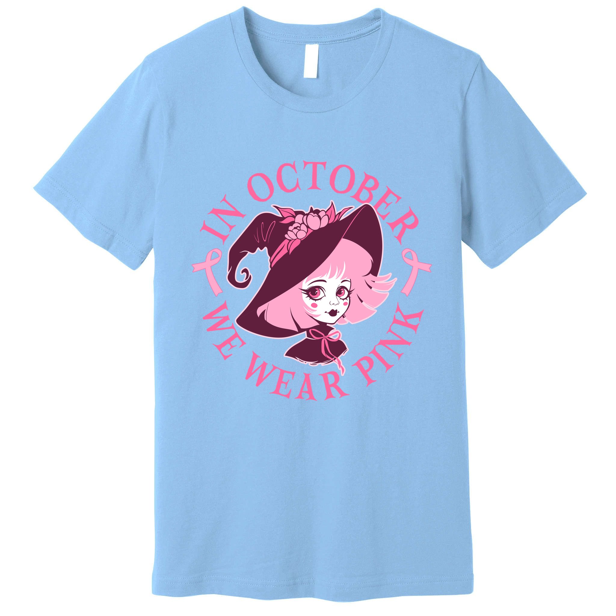 Cute Halloween Breast Cancer Awareness In October We Wear Pink Witch Premium T-Shirt