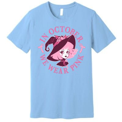 Cute Halloween Breast Cancer Awareness In October We Wear Pink Witch Premium T-Shirt