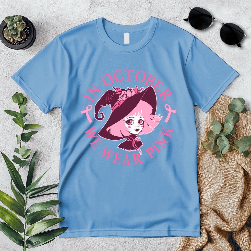 Cute Halloween Breast Cancer Awareness In October We Wear Pink Witch Premium T-Shirt