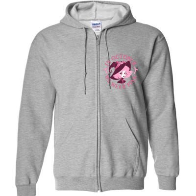 Cute Halloween Breast Cancer Awareness In October We Wear Pink Witch Full Zip Hoodie