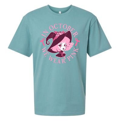 Cute Halloween Breast Cancer Awareness In October We Wear Pink Witch Sueded Cloud Jersey T-Shirt