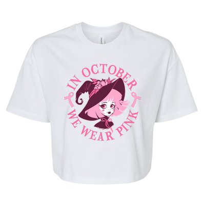 Cute Halloween Breast Cancer Awareness In October We Wear Pink Witch Bella+Canvas Jersey Crop Tee