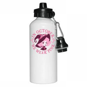 Cute Halloween Breast Cancer Awareness In October We Wear Pink Witch Aluminum Water Bottle 