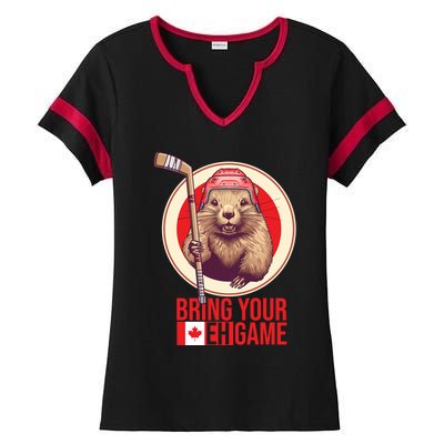 Canadian Hockey Beaver Canada Day Bring Your Eh! Game Funny Gift Ladies Halftime Notch Neck Tee