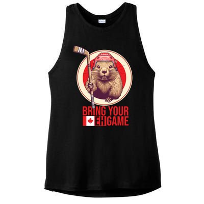 Canadian Hockey Beaver Canada Day Bring Your Eh! Game Funny Gift Ladies PosiCharge Tri-Blend Wicking Tank