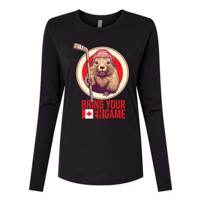 Canadian Hockey Beaver Canada Day Bring Your Eh! Game Funny Gift Womens Cotton Relaxed Long Sleeve T-Shirt