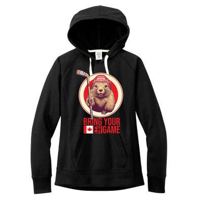 Canadian Hockey Beaver Canada Day Bring Your Eh! Game Funny Gift Women's Fleece Hoodie