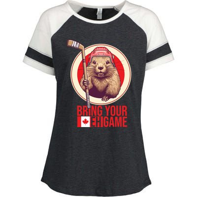 Canadian Hockey Beaver Canada Day Bring Your Eh! Game Funny Gift Enza Ladies Jersey Colorblock Tee