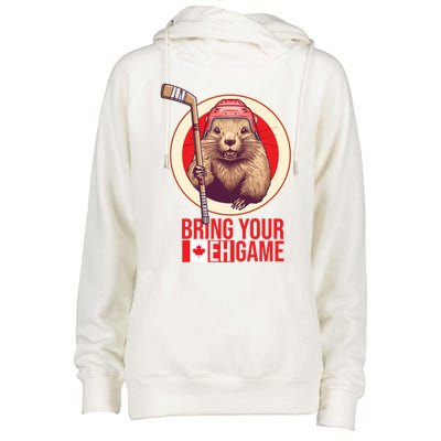 Canadian Hockey Beaver Canada Day Bring Your Eh! Game Funny Gift Womens Funnel Neck Pullover Hood