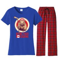 Canadian Hockey Beaver Canada Day Bring Your Eh! Game Funny Gift Women's Flannel Pajama Set