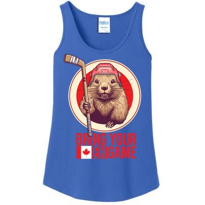 Canadian Hockey Beaver Canada Day Bring Your Eh! Game Funny Gift Ladies Essential Tank